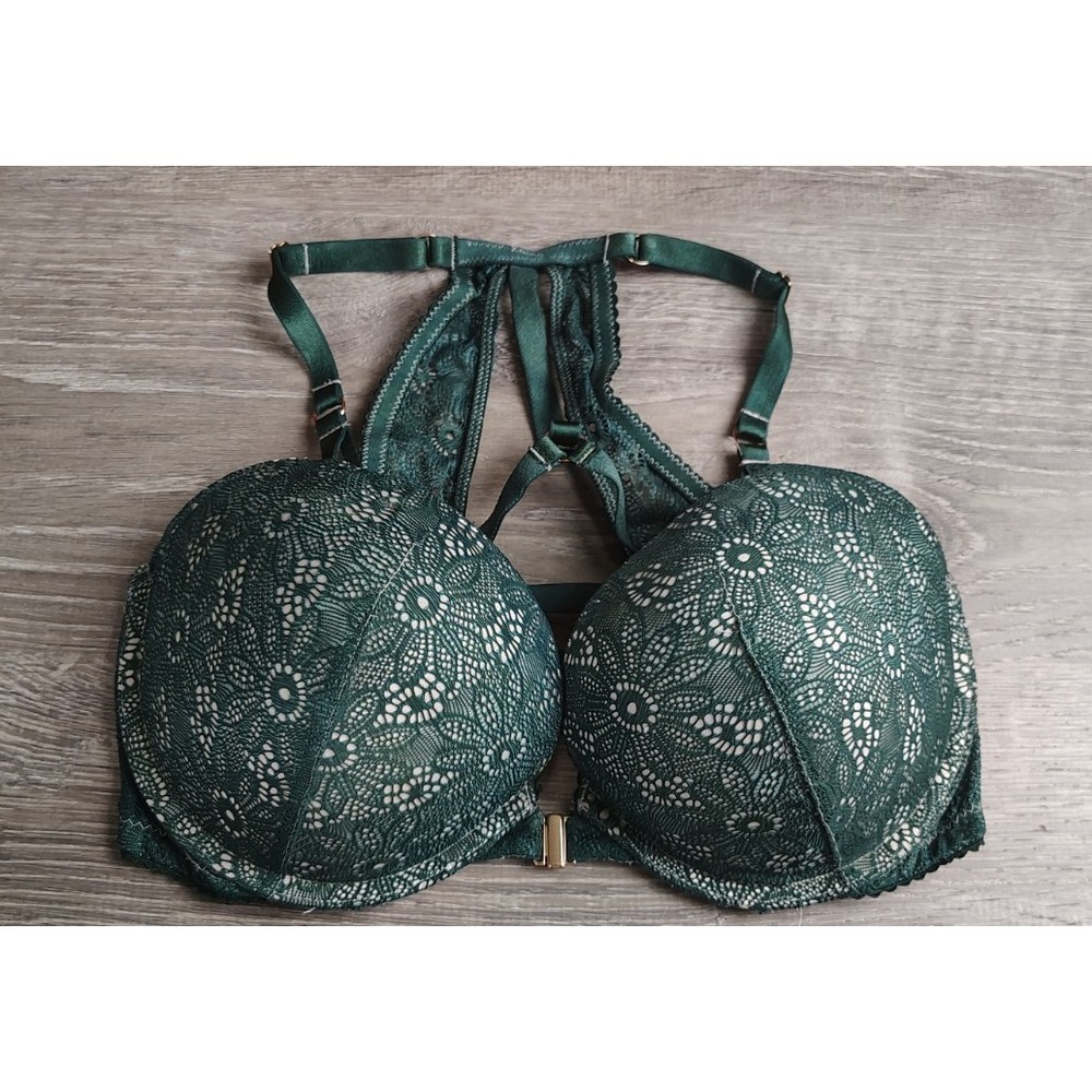 Victoria's‎ Secret Very Sexy Push-Up Bra 32DD 70E Green Lace Racerback Cage
